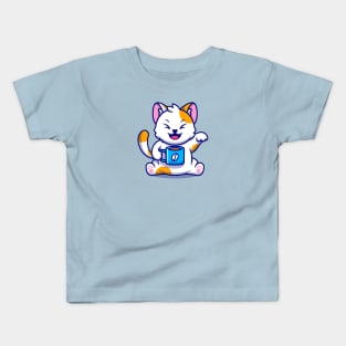 Cute Cat With Coffee Cup Cartoon Kids T-Shirt